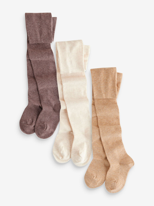 Колготки хлопковые для девочки Next 967-142, 3 шт., Коричневый, Молочный, Бежевый