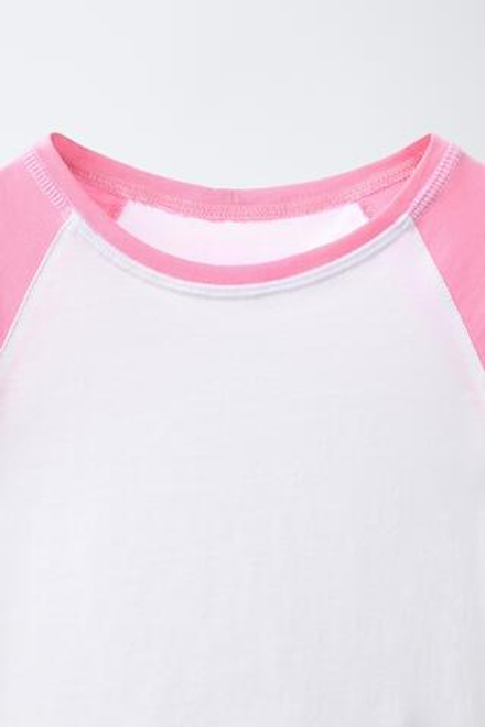 ZARA ФУТБОЛКА С РУКАВАМИ РЕГЛАН, РОЗОВЫЙ/БЕЛЫЙ