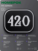 Номерок на дверь квартиры 420, для кабинета, офиса, шильдик 9 х 7 см, черный, Айдентика Технолоджи