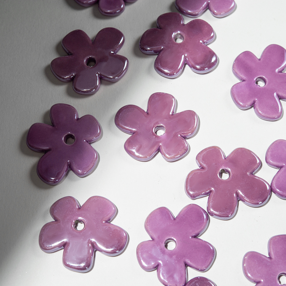 Бусина в форме цветка, 33*35,5мм, фиолетовая, глазурированный фарфор