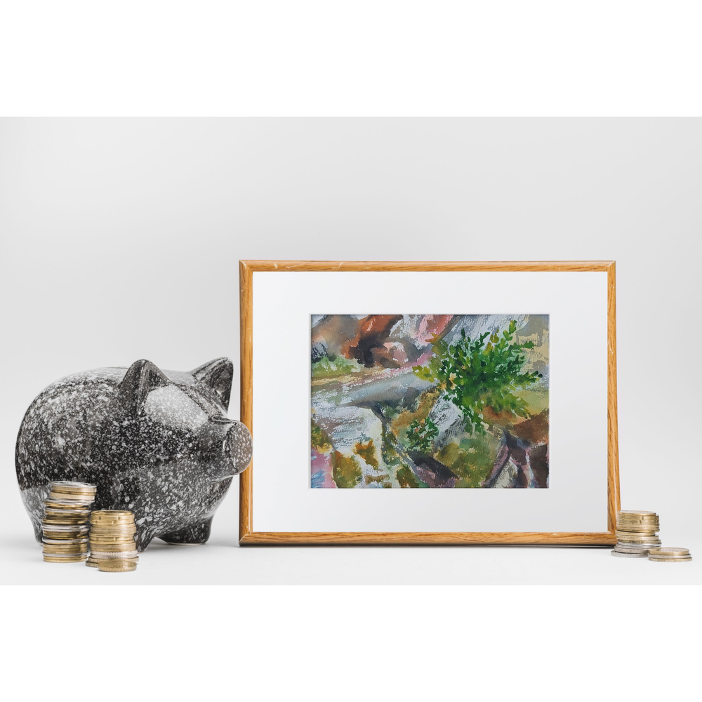 Картина авторская акварельная в паспарту 21х30 см на стену для интерьера "Берег Ладоги"