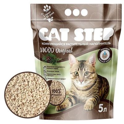 Наполнитель Cat Step Wood Original для кошачьего туалета, комкующийся, древесный 4,6кг (10л)