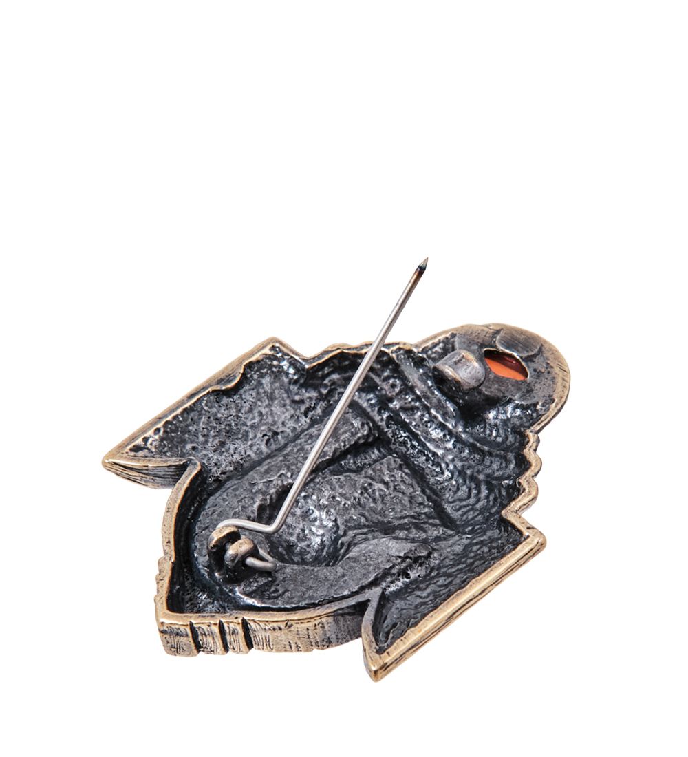 AM- 714 Брошь «Лягушка в окошке» (латунь, янтарь)