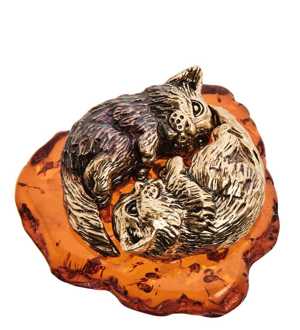 Народные промыслы AM-3065 Фигурка «Коты Инь-Янь» (латунь, янтарь)