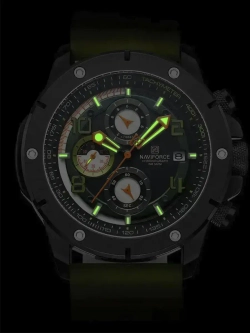 Часы наручные кварцевые NAVIFORCE на силиконовом ремешке, черный/зеленый W8840-01