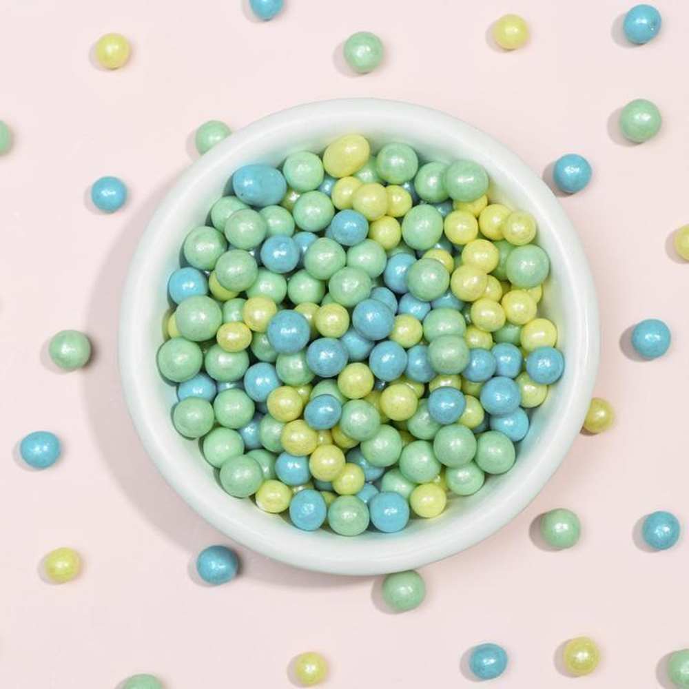 Шарики кранч бирюза, желтый, изумруд микс 100 гр.