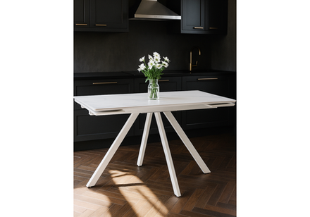 Керамический стол Woodville Вилли 140 (200) х 80 белый мрамор alpin white, snow white, белый, ножки белые