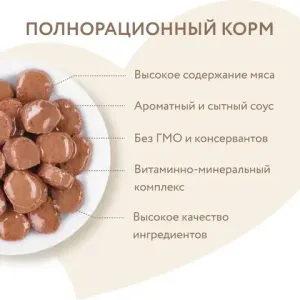 Влажный корм Мнямс для выведения шерсти у кошек, кусочки в соусе с индейкой