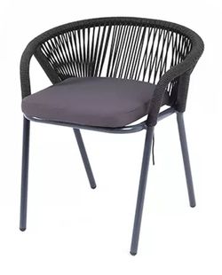 "Женева" стул плетеный из роупа, каркас алюминий темно-серый (RAL7024) муар, роуп темно-серый круглый, ткань темно-серая 019
