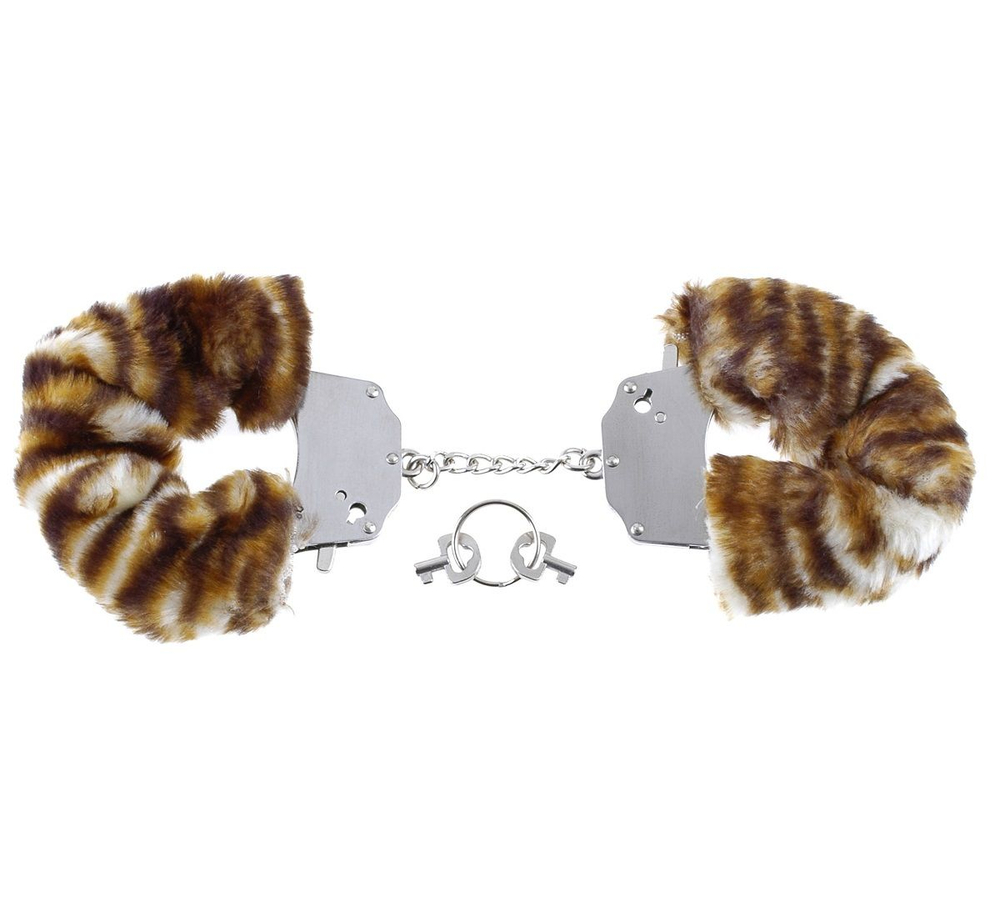 Металлические наручники Original Furry Cuffs с мехом под тигра (Цвет: тигровый)
