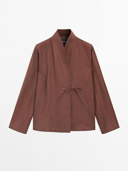 Massimo Dutti Кимоно из 100% струящегося льна, коричневый