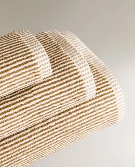 ZARA HOME БАННОЕ ПОЛОТЕНЦЕ В ПОЛОСКУ, ОЛИВКОВЫЙ