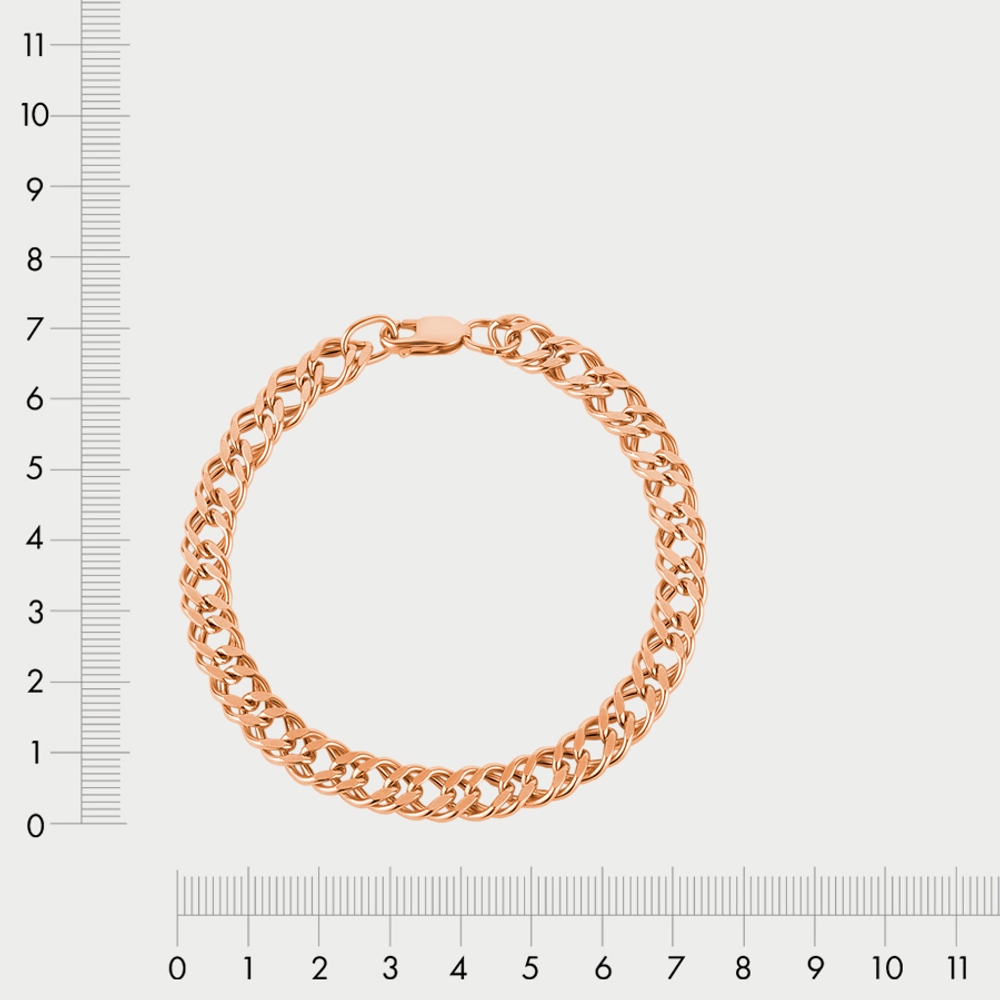 Браслет пустотелый цепной из розового золота 585 пробы с плетением "Ромб двойной" без вставок (арт. НБ 12-076ПГ 1.20)
