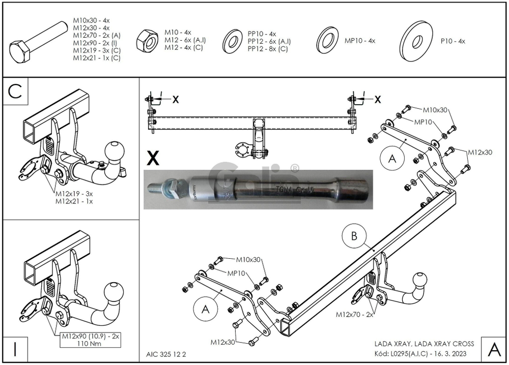 Оцинкованный фаркоп на Lada Xray 2015-2022, Lada Xray Cross 2018-2022 (без электрики), Galia L029C