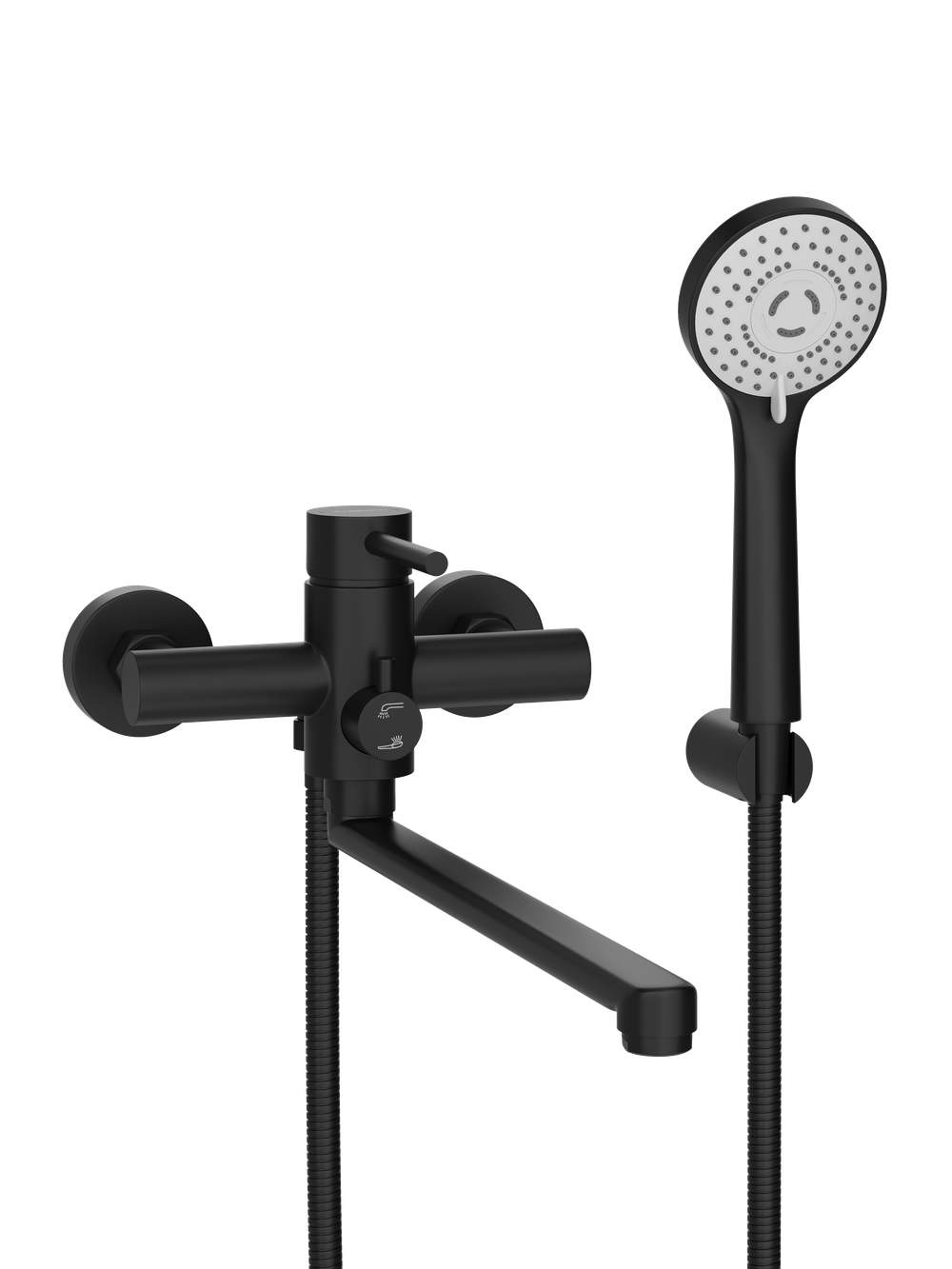 Смеситель с длинным изливом для ванны STWORKI Киркенес S45110BK матовый черный