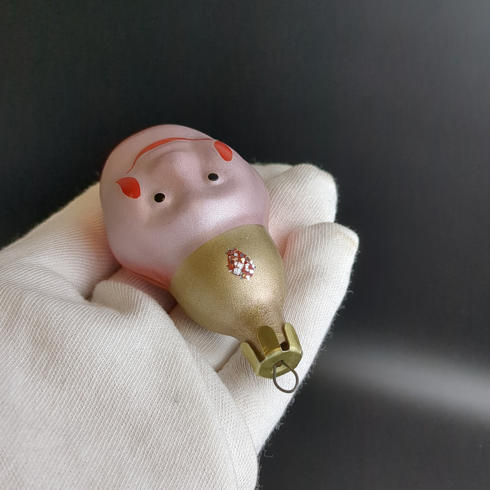 Ёлочная игрушка "Голова клоуна", стекло, подвесная, ручная роспись, винтаж СССР 1950-1980 гг
