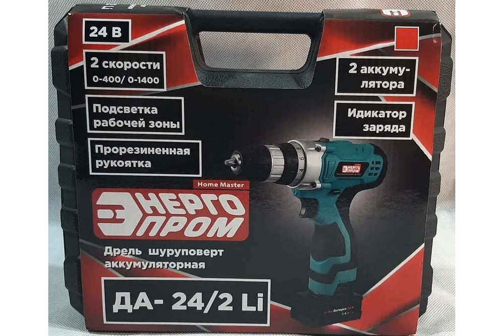 Дрель-шуруповерт ЭНЕРГОПРОМ Home Master красный квадрат ДА-24/2Li 00-00014383