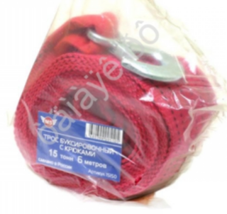 Трос буксира15т/6м лента М5 с Крючками  15150