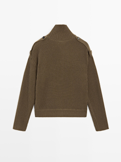 Massimo Dutti Кардиган из шерстяного трикотажа с пуговицами, хаки