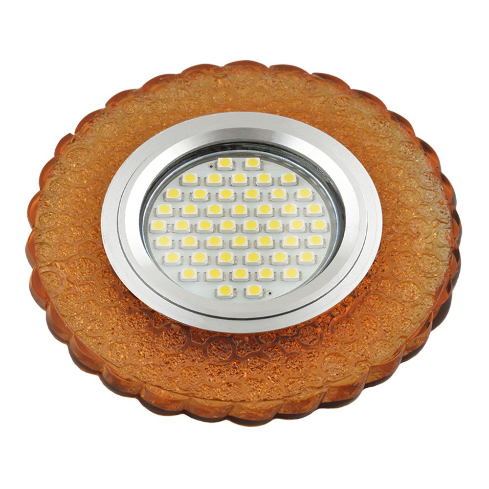 DLS-L140 GU5.3 GLASSY/GOLD Светильник декоративный встраиваемый, серия Luciole. Без лампы, цоколь GU5.3. Доп. светодиодная подсветка 3Вт. Стекло. Зерк