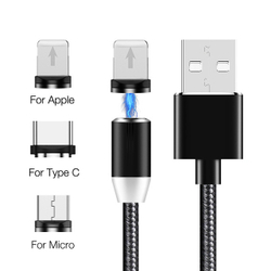Магнитный кабель USB с разъемом Lightning, Micro USB, Type-C, 1 метр, черного цвета