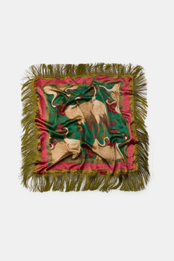 ZARA АТЛАСНЫЙ ПЛАТОК С БАХРОМОЙ, ОЛИВКОВЫЙ