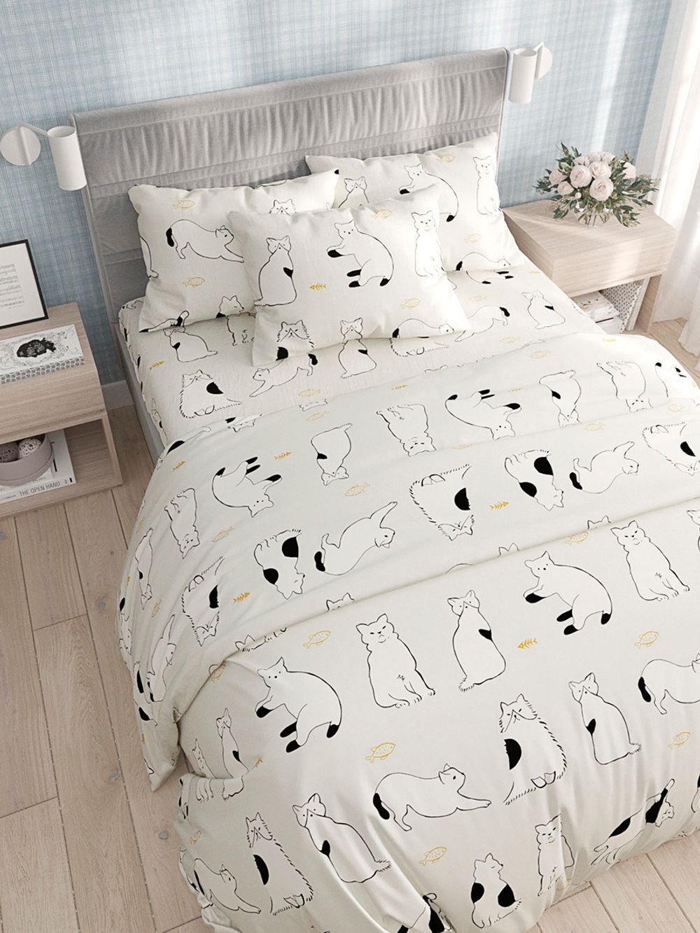 Простынь Сказка "Котики на сером" 240х215 см, перкаль