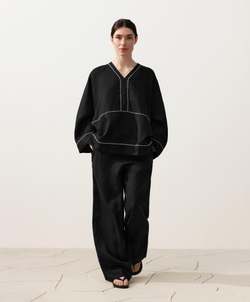 Oysho Рубашка из 100% льна, черный