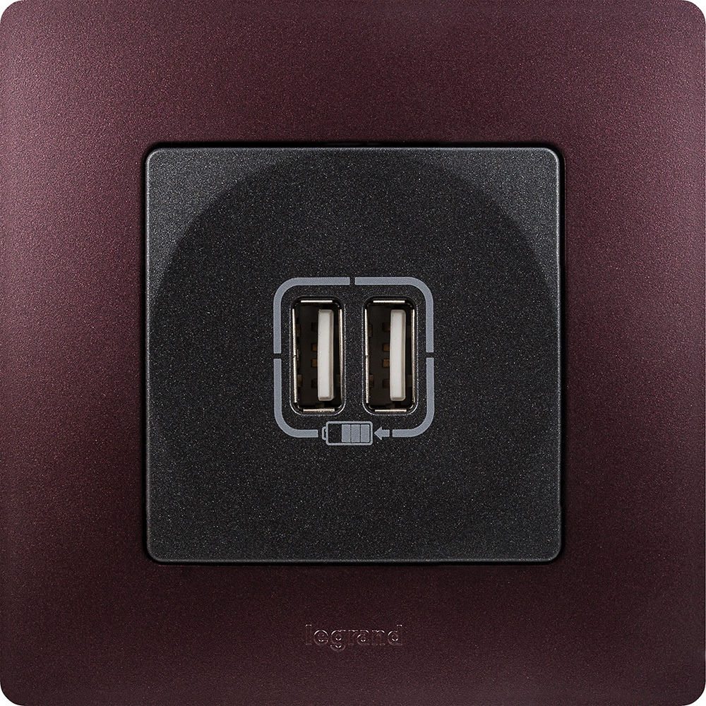 Розетка USB тип А / тип А 3000мА 15Вт - антрацит ETIKA Legrand