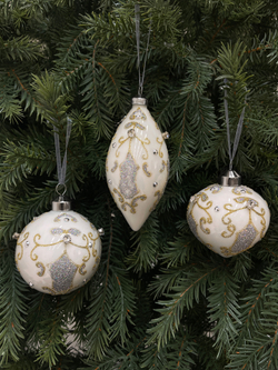 Набор елочных игрушек 8см 9шт ChristmasDeLuxe белый с серебром с орнаментом