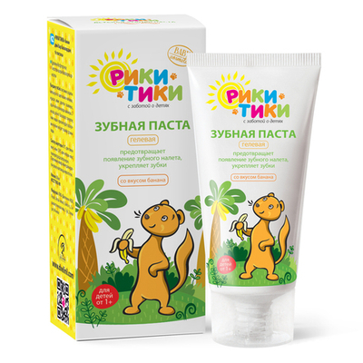 Зубная паста Рики-Тики банан 1+, 50 мл, Две линии