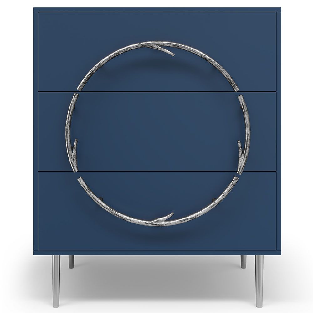 Комод Арт Колор matte Стайл Сильвер с 3 ящиками Королевский синий матовый