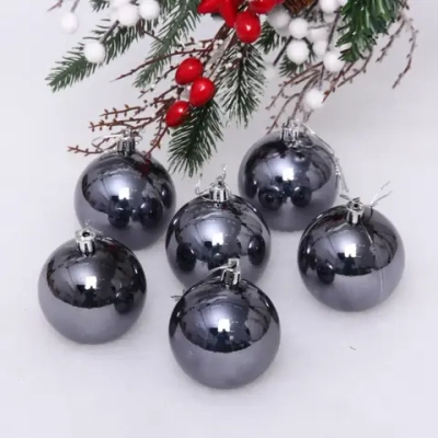 Новогодние шары 6 см (набор 6 шт) «Глянец», Графит (пакет)