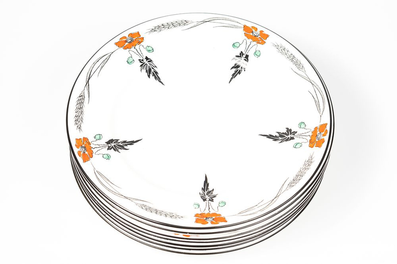 Пирожковая тарелка в стиле ар-деко с розами и колосьями