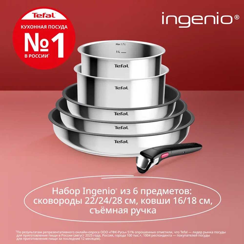 Набор посуды из нержавеющей стали Tefal Ingenio Cook Eat 6 предметов L881S604