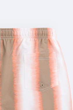 ZARA УДЛИНЕННЫЕ ШОРТЫ-ПЛАВКИ В ПОЛОСКУ, ОГНЕННО-КОРАЛЛОВЫЙ