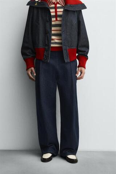 ZARA HARRY LAMBERT X DISNEY ДЖИНСОВЫЕ БРЮКИ ШИРОКОГО КРОЯ, МОРСКОЙ СИНИЙ