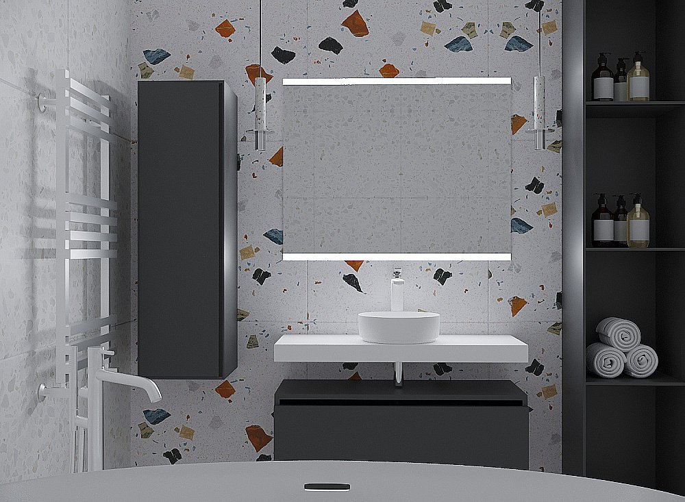 Тумба с раковиной и столешницей Armadi Art Flat 60/120 антрацит глянец