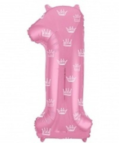 Р Цифра 1 Slim Короны Розовый (40''/102 см)