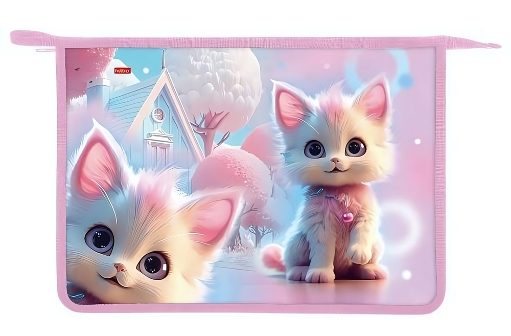Папка для тетрадей А4ф пластиковая на молнии "Кошка Зефирка" (Хатбер)