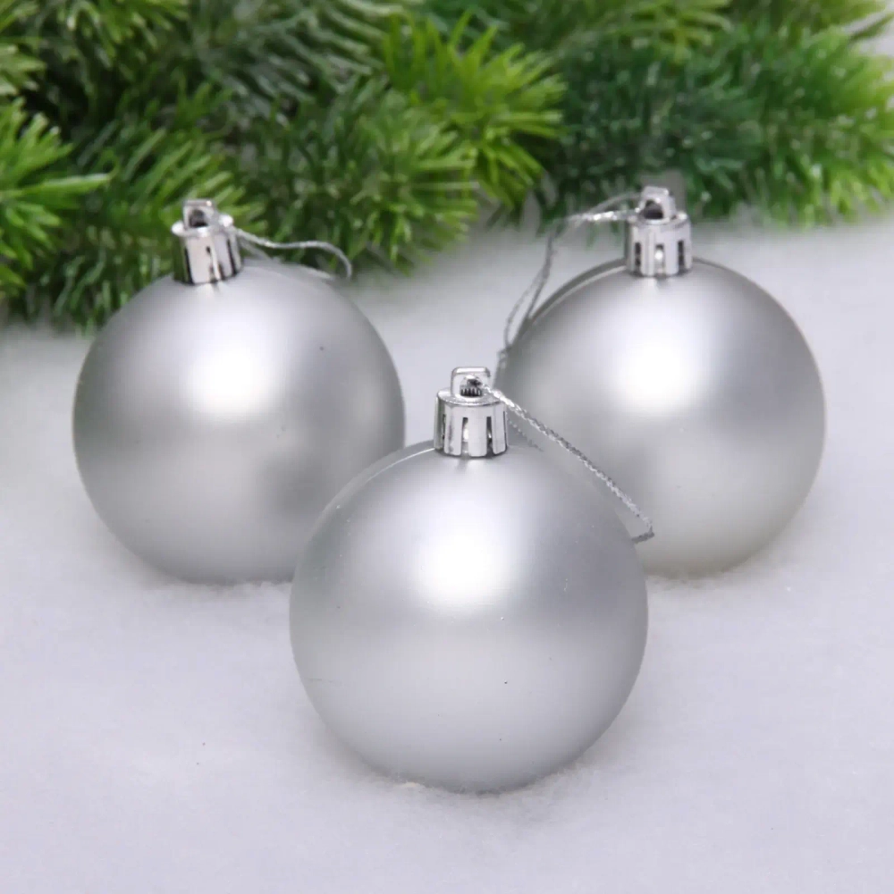 Новогодние шары 6 см (набор 3 шт) «Матовый», серебро