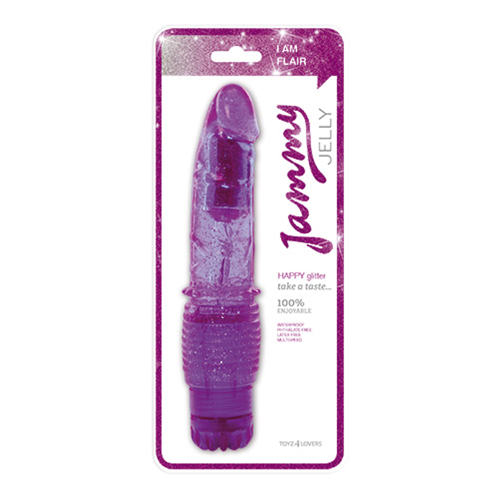 Фиолетовый вибратор с блёстками VIBRATOR JAMMY JELLY HAPPY GLITTER - 21 см. (Цвет: фиолетовый)
