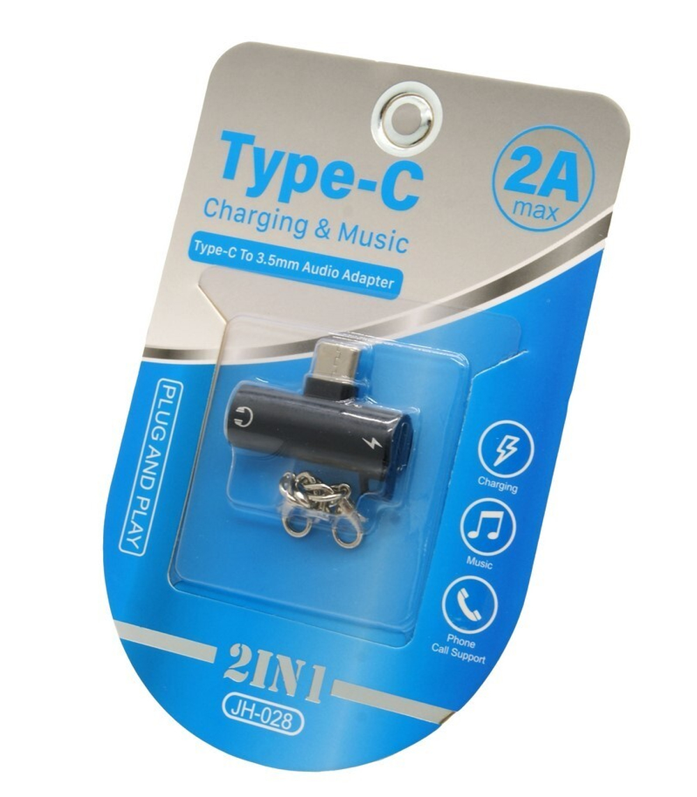 Переходник Type C для наушников 3.5 и ЗУ Type C Metall (черный)