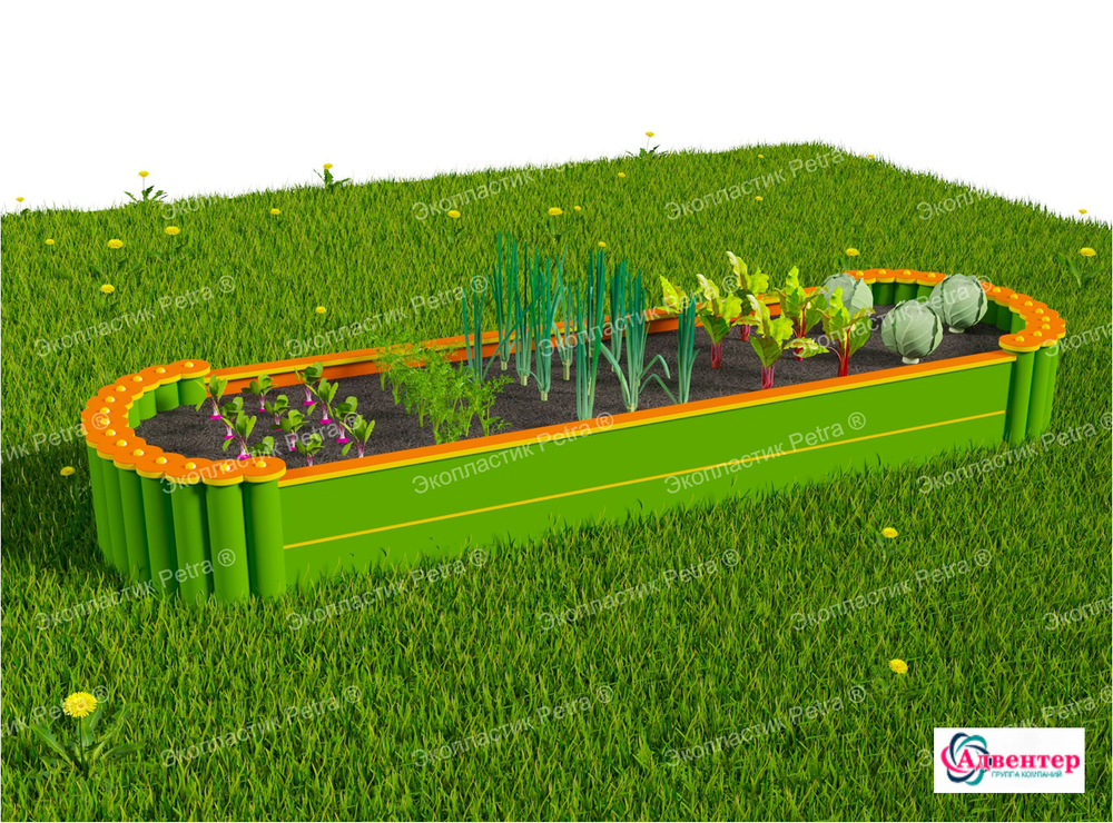 Вечная декоративная грядка с полукруглыми торцами из экопластика