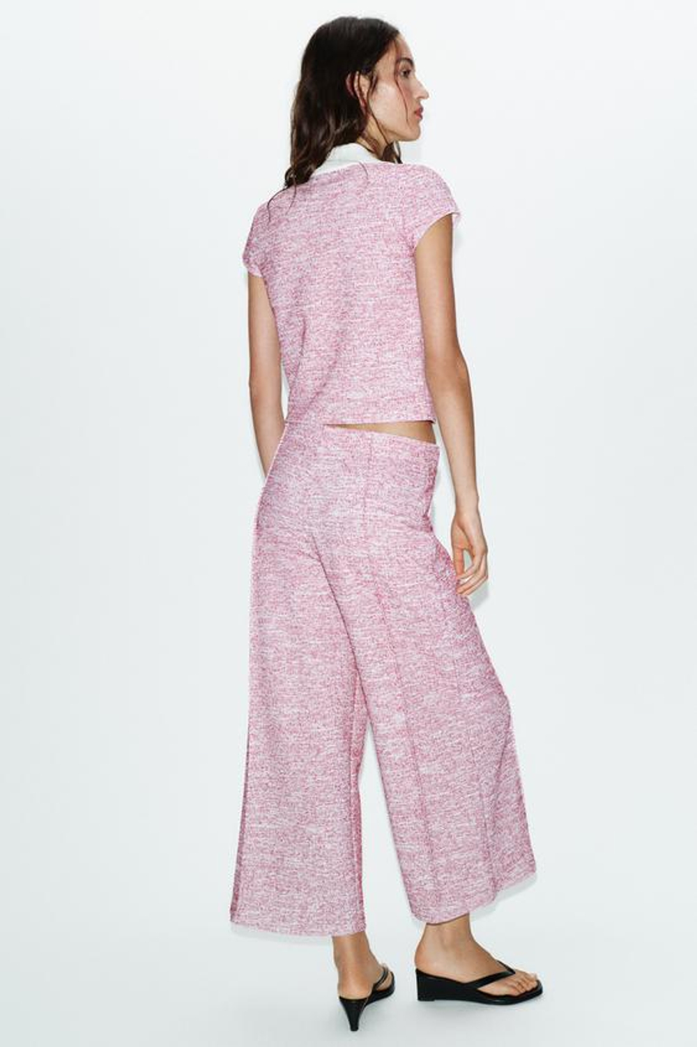 ZARA БРЮКИ-КЮЛОТЫ ИЗ РЕЛЬЕФНОЙ ТКАНИ, РОЗОВЫЙ МЕЛАНЖ