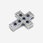 Подвеска "Крестик", синие фианиты, родирование, 28*22мм