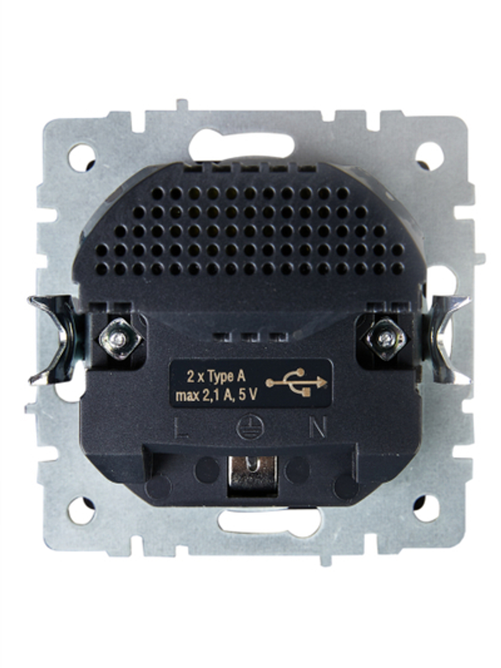 BRITE Розетка 1-местная с заземлением с защитными шторками 16А с USB A+A 5В 2,1А РЮш10-1-БрГ графит IEK