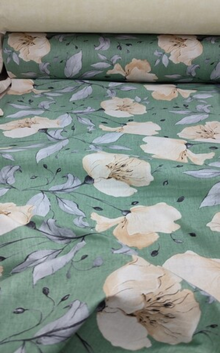 Ткань ранфорс (поплин люкс) "Блуминг на зеленом"