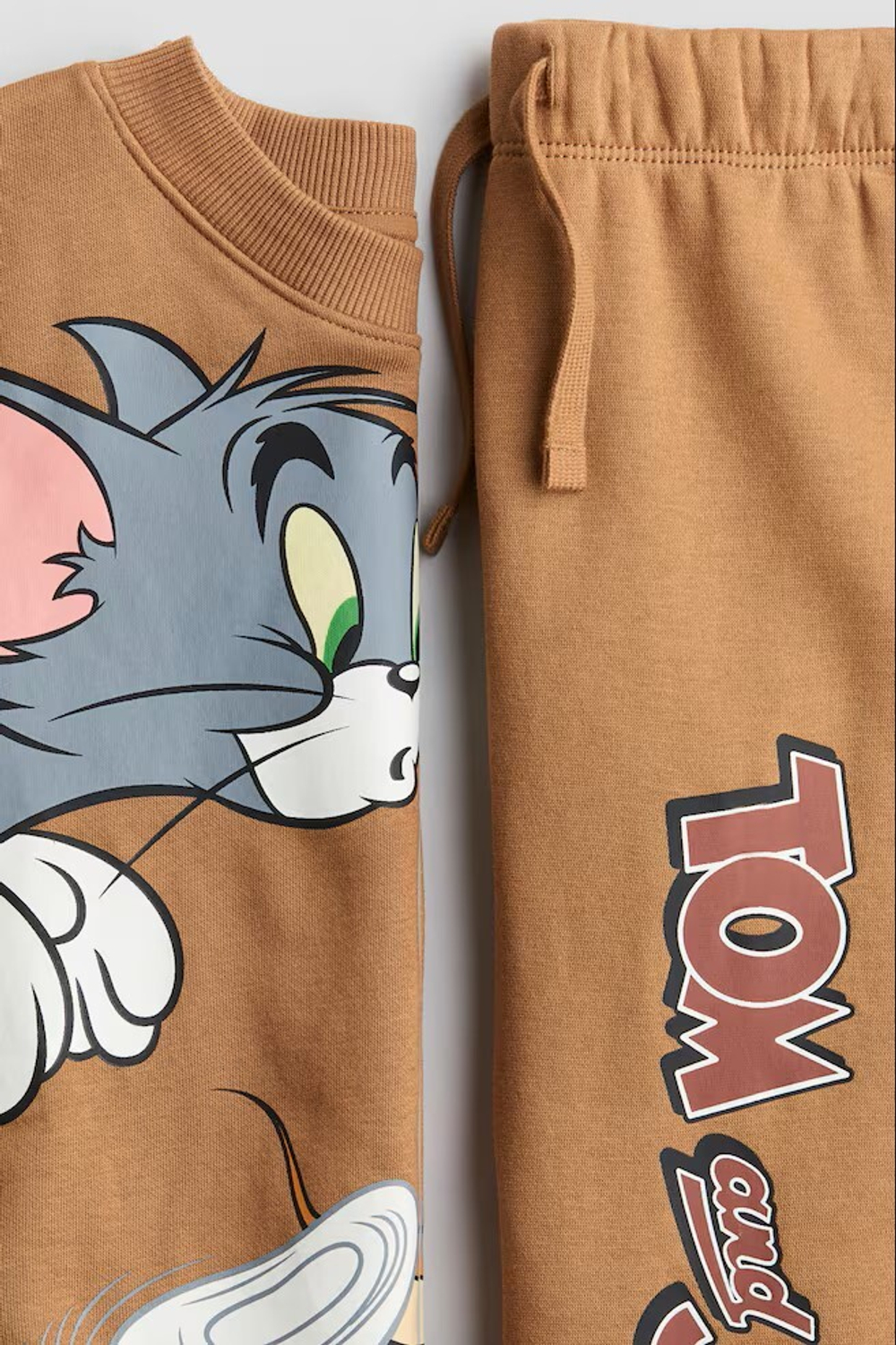 H&M Комплект из брюк-джоггеров и толстовки с принтом, коричневый