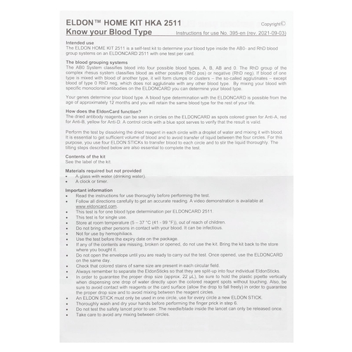 D'adamo, Eldon, Набор для определения типа крови, 1 набор для самостоятельного тестирования